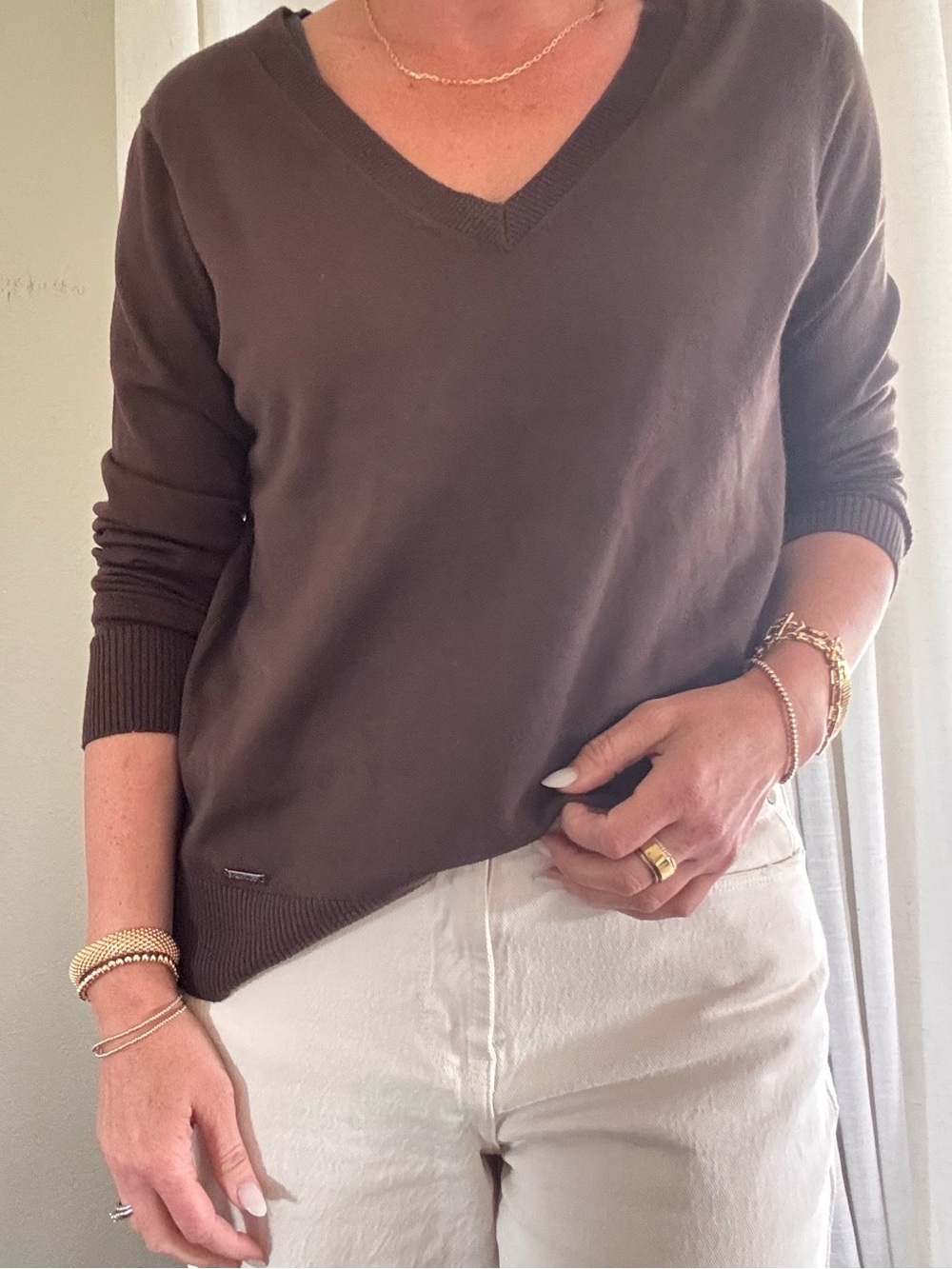 Calvin Klein Dark Brown Lightweight V-Neck Sweater